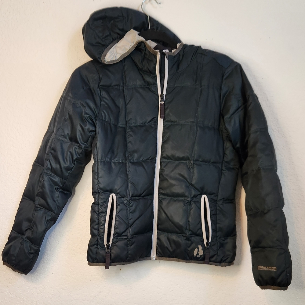 Eddie Bauer First Ascent Puffer Jacket 600 Goose Down Dark Green, Size Y L (12)